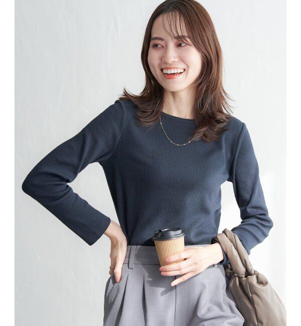 ikka「三角テレコクルーネックプルオーバー」|Tシャツ・カットソー|ネイビーブルー