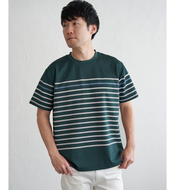 ikka「【接触冷感／吸水速乾】アーバンドライパネルボーダーTシャツ」|Tシャツ・カットソー|