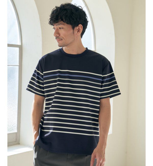 ikka「【接触冷感／吸水速乾】アーバンドライパネルボーダーTシャツ」|Tシャツ・カットソー|