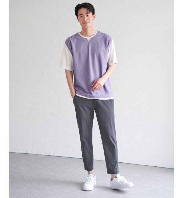 ikka「【接触冷感／吸水速乾】ヘリンボンキーネックフェイクベストTシャツ【親子おそろい】」|Tシャツ・カットソー|