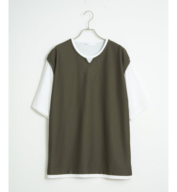 ikka「【接触冷感／吸水速乾】ヘリンボンキーネックフェイクベストTシャツ【親子おそろい】」|Tシャツ・カットソー|