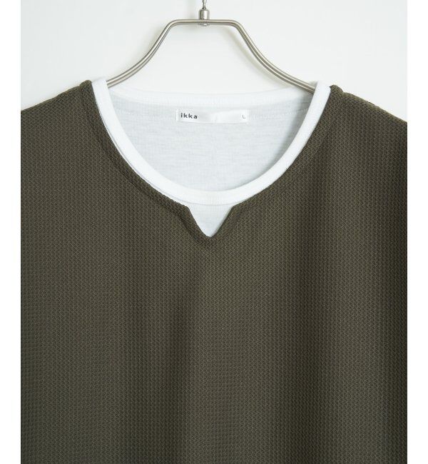 ikka「【接触冷感／吸水速乾】ヘリンボンキーネックフェイクベストTシャツ【親子おそろい】」|Tシャツ・カットソー|