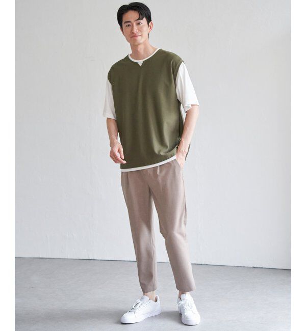 ikka「【接触冷感／吸水速乾】ヘリンボンキーネックフェイクベストTシャツ【親子おそろい】」|Tシャツ・カットソー|