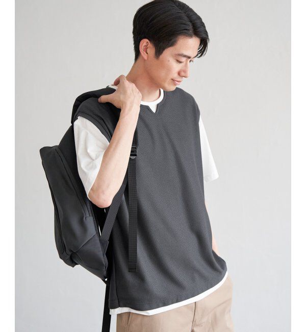 ikka「【接触冷感／吸水速乾】ヘリンボンキーネックフェイクベストTシャツ【親子おそろい】」|Tシャツ・カットソー|