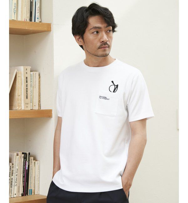 ikka「ポンチメガネ刺繍ポケットTシャツ」|Tシャツ・カットソー|