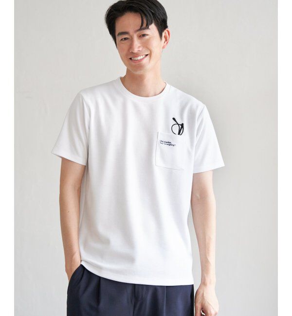 ikka「ポンチメガネ刺繍ポケットTシャツ」|Tシャツ・カットソー|