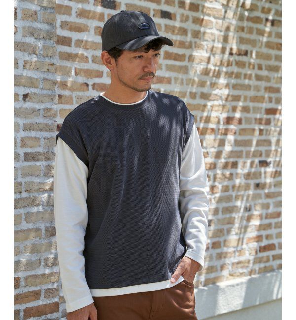 ikka「モール鹿の子フェイクベストロンT」|Tシャツ・カットソー|