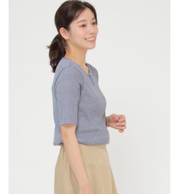 Lbc with Life「メランジリブ5分袖tee」|Tシャツ・カットソー|チャコール