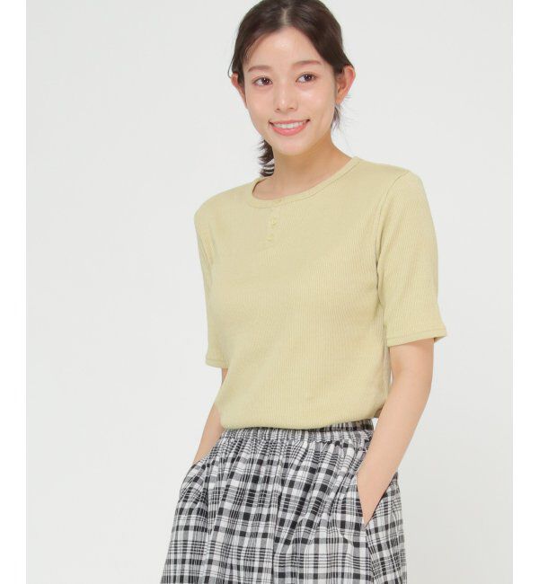 Lbc with Life「メランジリブ5分袖tee」|Tシャツ・カットソー|イエロー