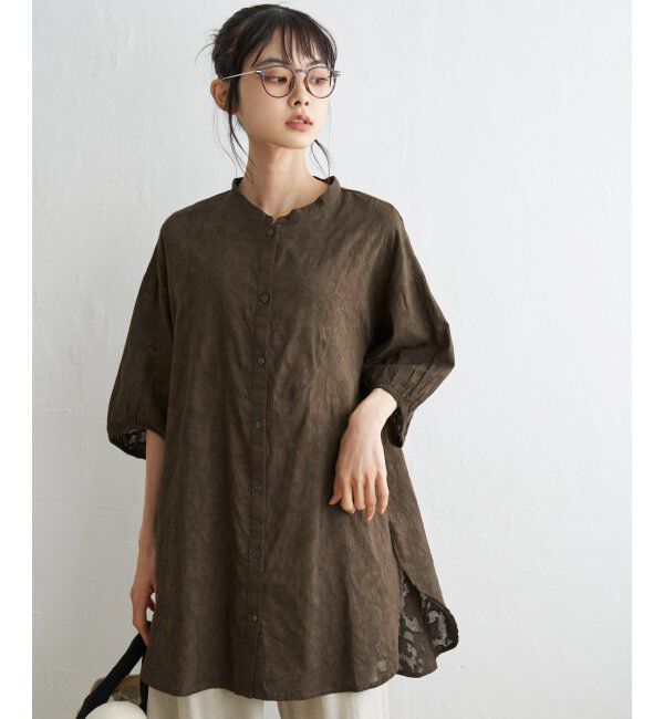 Lbc with Life「ジャカードロングシャツ」|シャツ・ブラウス|ブラウン