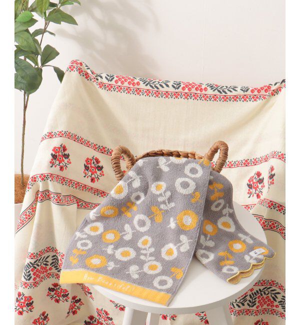 Lbc with Life「花柄スカラップフェイスタオル」|タオル|グレージュ