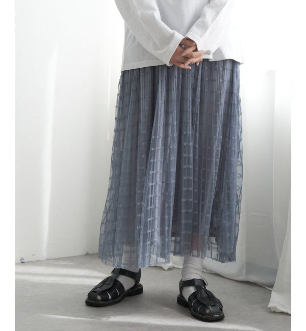 VENCE share style「チェック柄チュールスカート」|スカート|ブルー