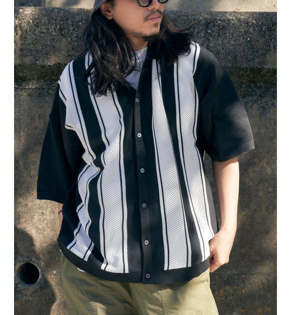 VENCE share style「ストライプケンシュクニットシャツ」|Tシャツ・カットソー|ブラック