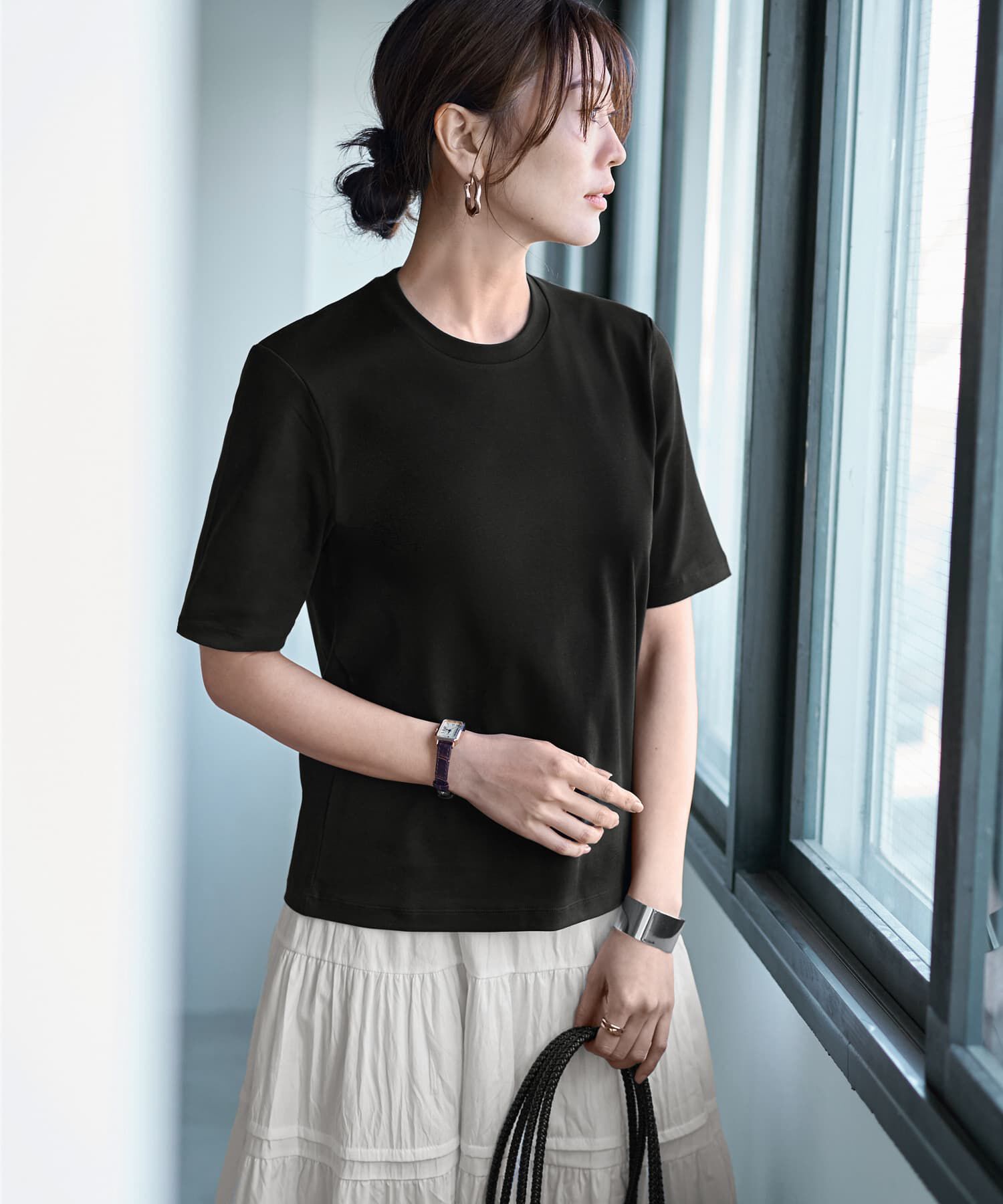 STYLE DELI「【ものづくりJAPAN】スタリッシュ４分袖Tシャツ」|Tシャツ・カットソー|ブラック