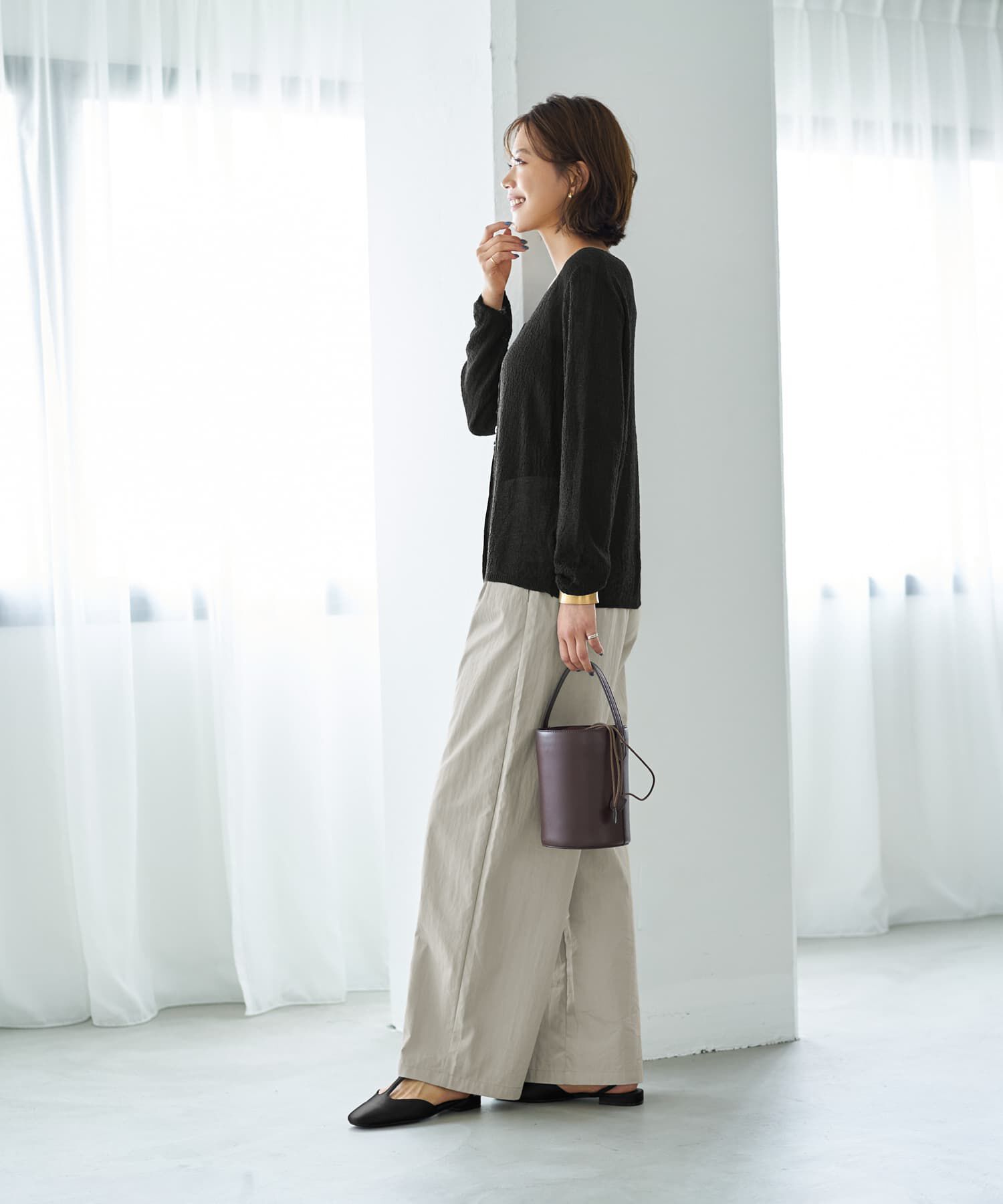 STYLE DELI「ボタン寄せニュアンス質感カーディガン」|カーディガン|