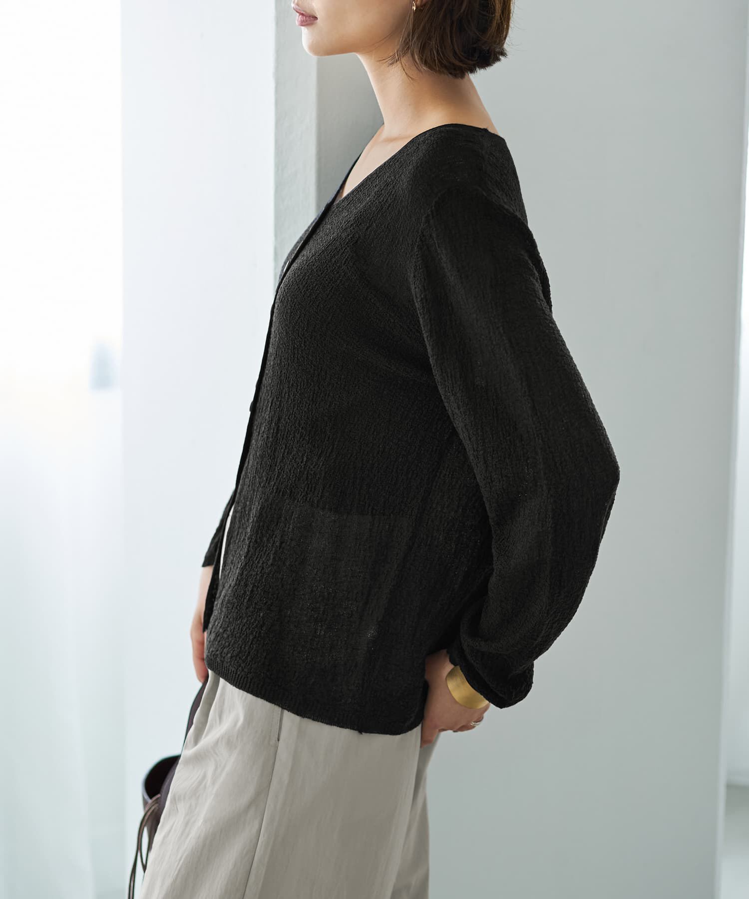 STYLE DELI「ボタン寄せニュアンス質感カーディガン」|カーディガン|