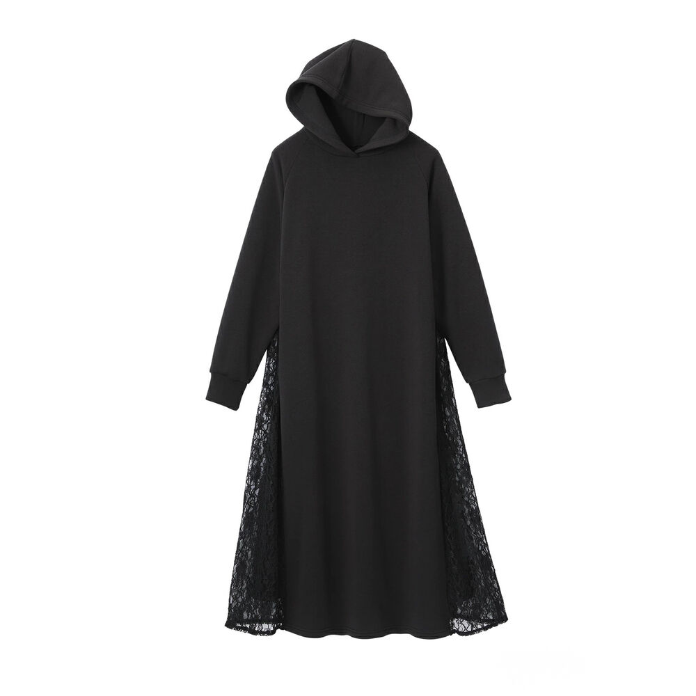 BACKYARD FAMILY「ワンピース パーカー 長袖 レディース レース 961816 通販 ロングワンピース ロングワンピ」|ワンピース|ブラック1