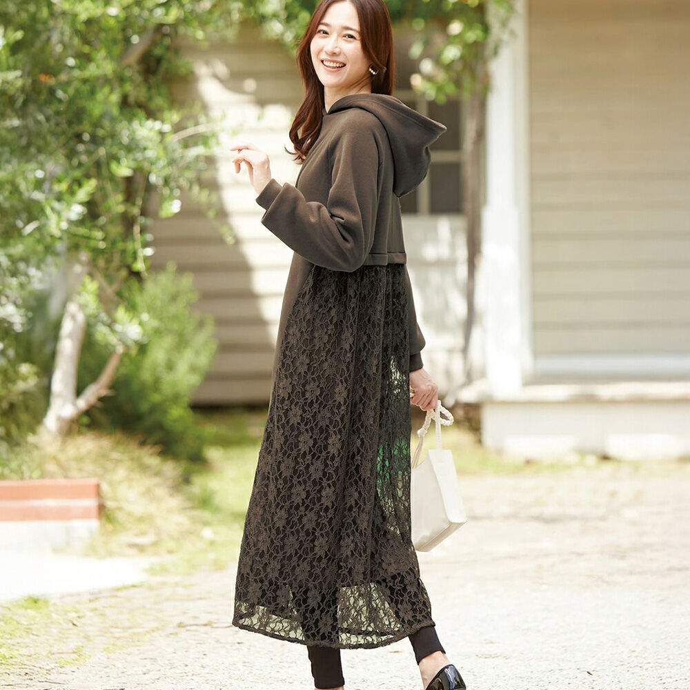 BACKYARD FAMILY「ワンピース パーカー 長袖 レディース レース 961816 通販 ロングワンピース ロングワンピ」|ワンピース|ブラウン1