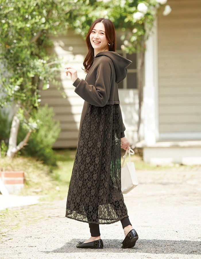 BACKYARD FAMILY「ワンピース パーカー 長袖 レディース レース 961816 通販 ロングワンピース ロングワンピ」|ワンピース|