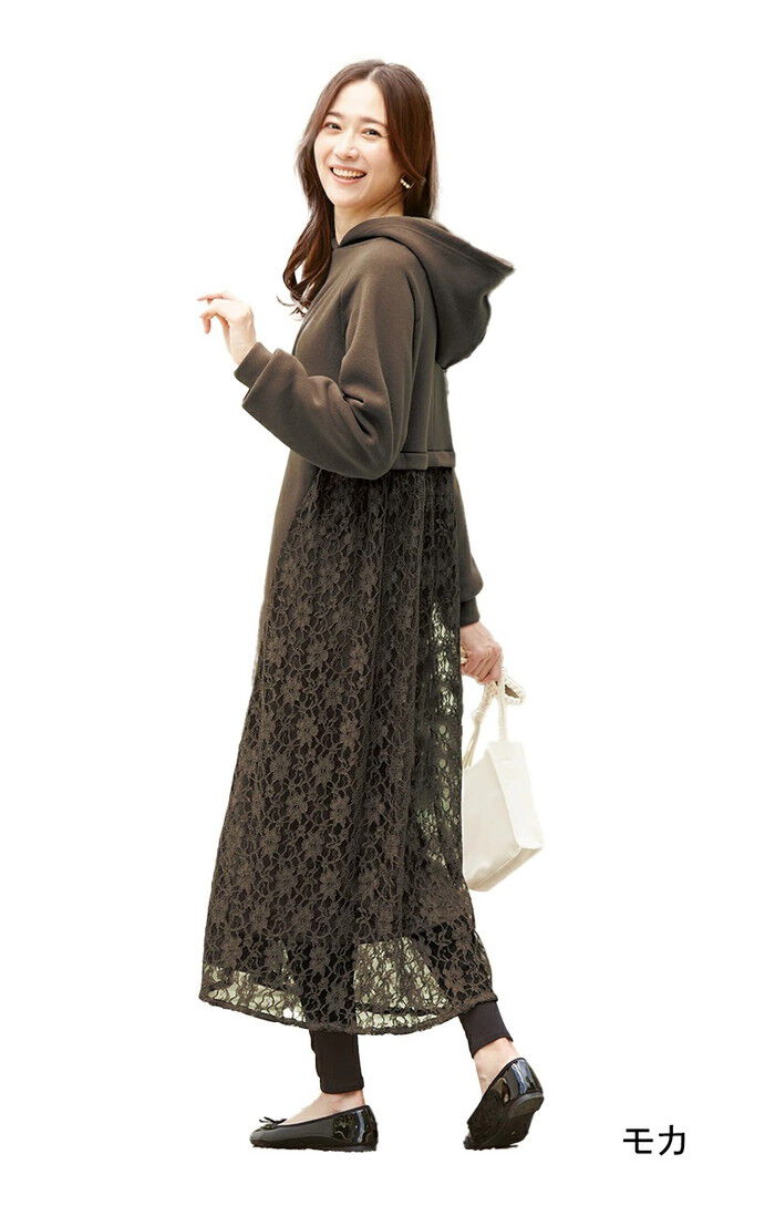 BACKYARD FAMILY「ワンピース パーカー 長袖 レディース レース 961816 通販 ロングワンピース ロングワンピ」|ワンピース|