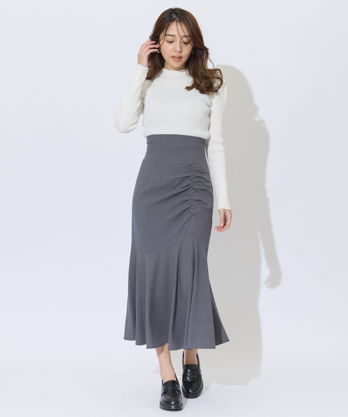 アンドクチュール「アシメギャザーマーメイドスカート」|スカート|