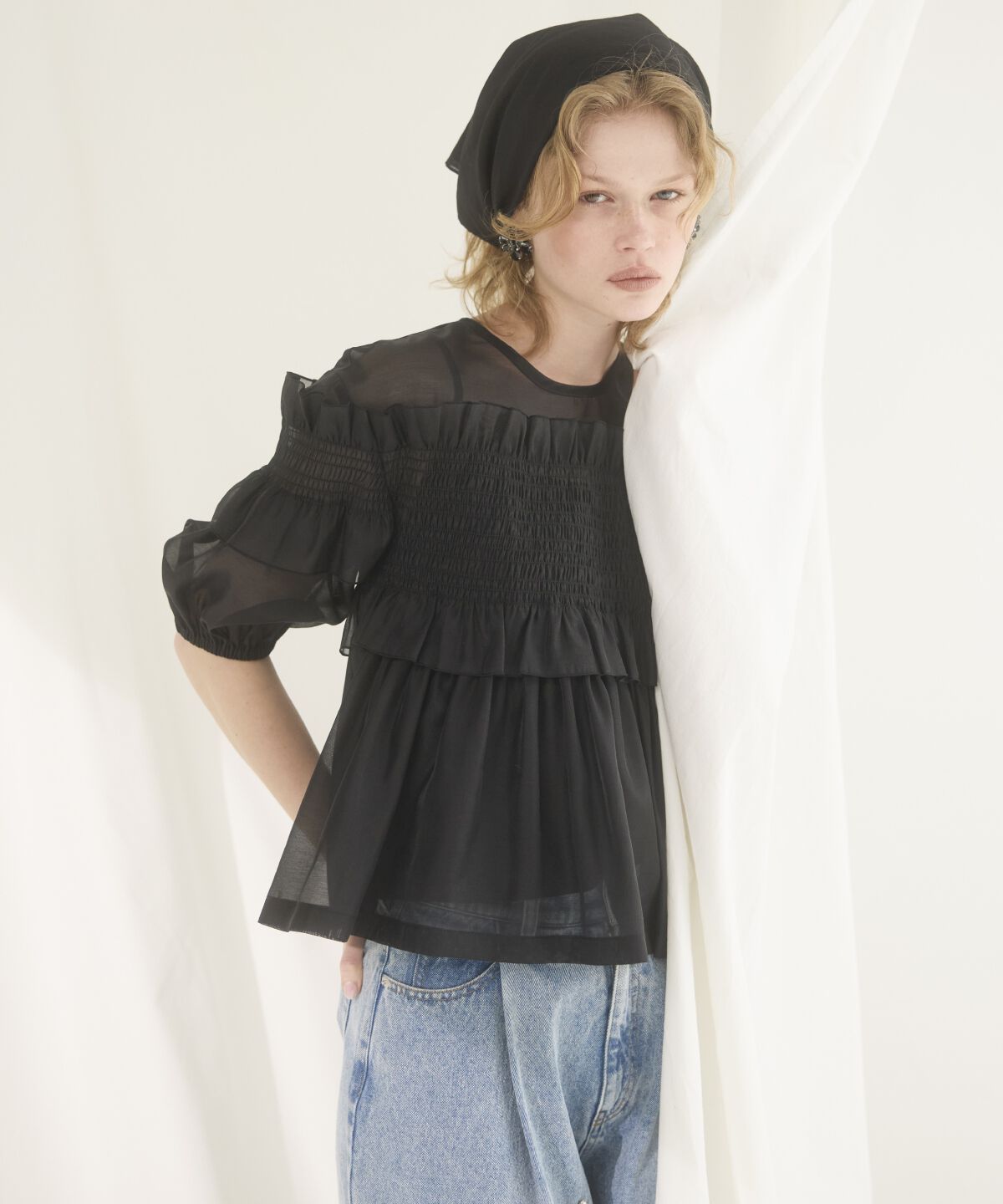アンドクチュール「シアーシャーリングフリルブラウス」|シャツ・ブラウス|