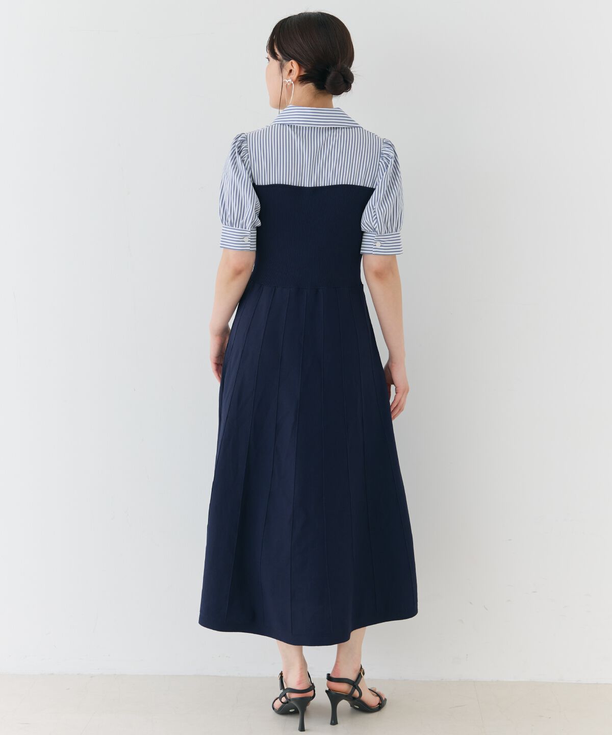 アンドクチュール「スキッパーシャツドッキング5分袖ワンピース」|ワンピース|