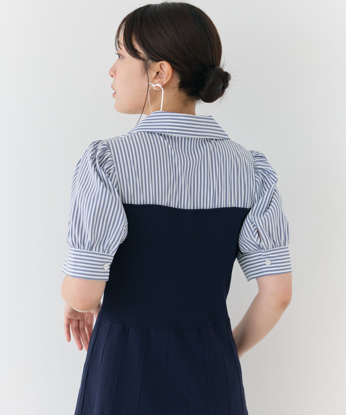 アンドクチュール「スキッパーシャツドッキング5分袖ワンピース」|ワンピース|