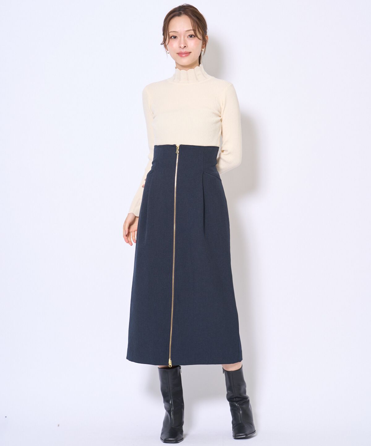 アンドクチュール「センターZIPスカート」|タイト|