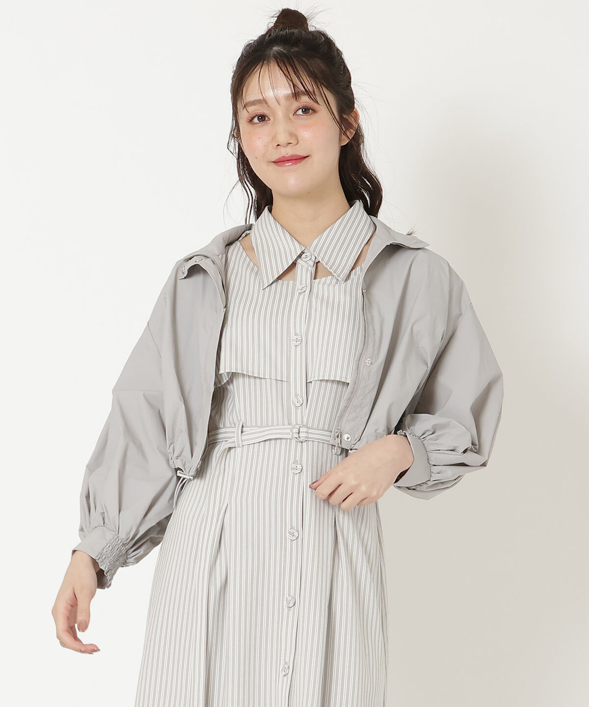 REDYAZEL「スタンドショートブルゾン」|ブルゾン・スタジャン|ライトグレー