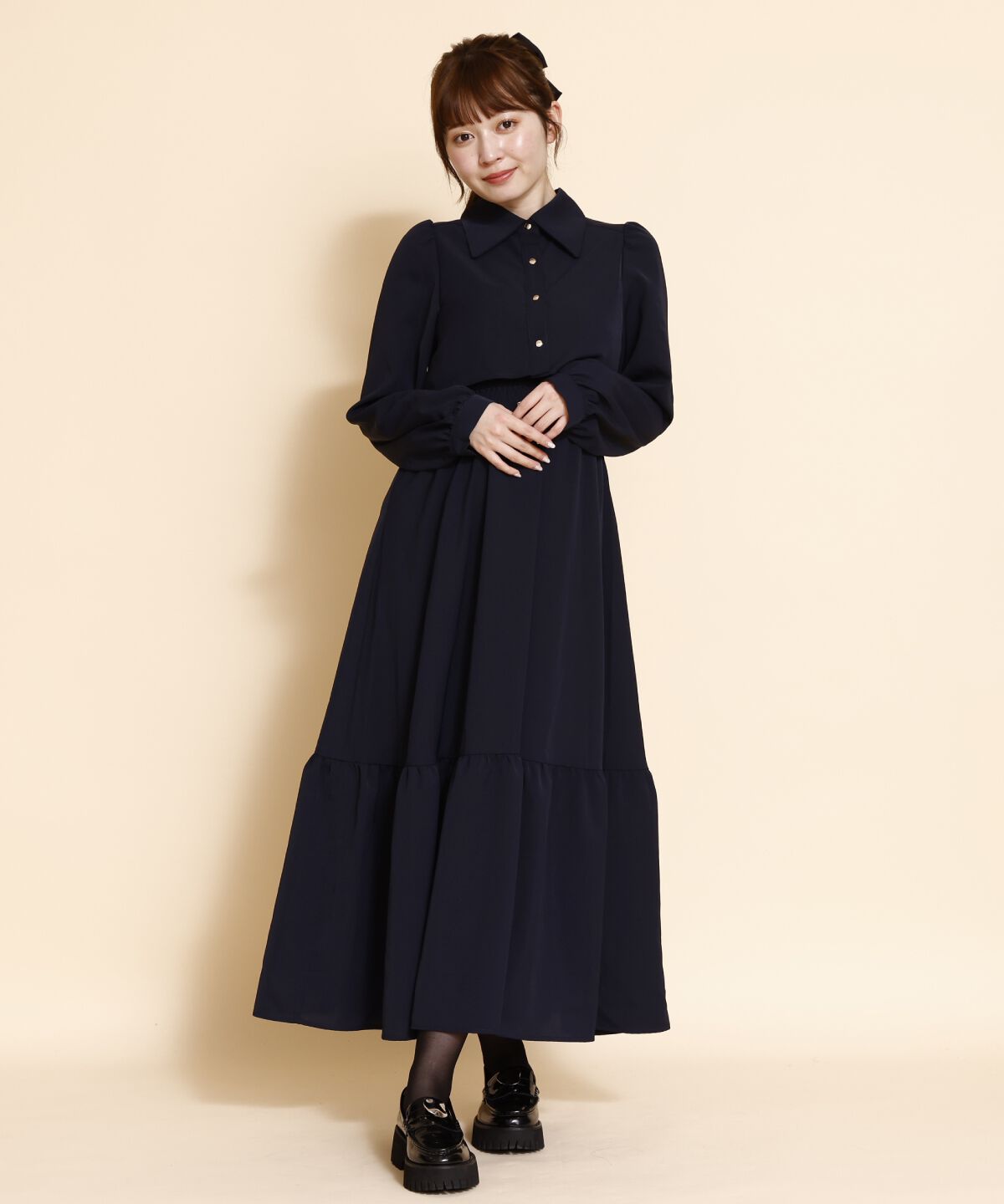 REDYAZEL「ティアードシャツワンピース」|ワンピース|ネイビー