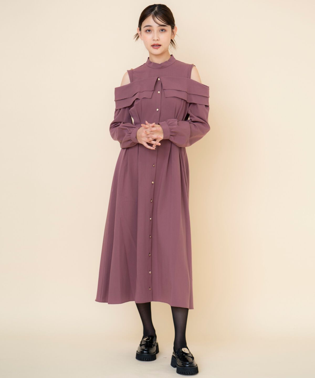 REDYAZEL「オープンショルダーシャツワンピース」|ワンピース|