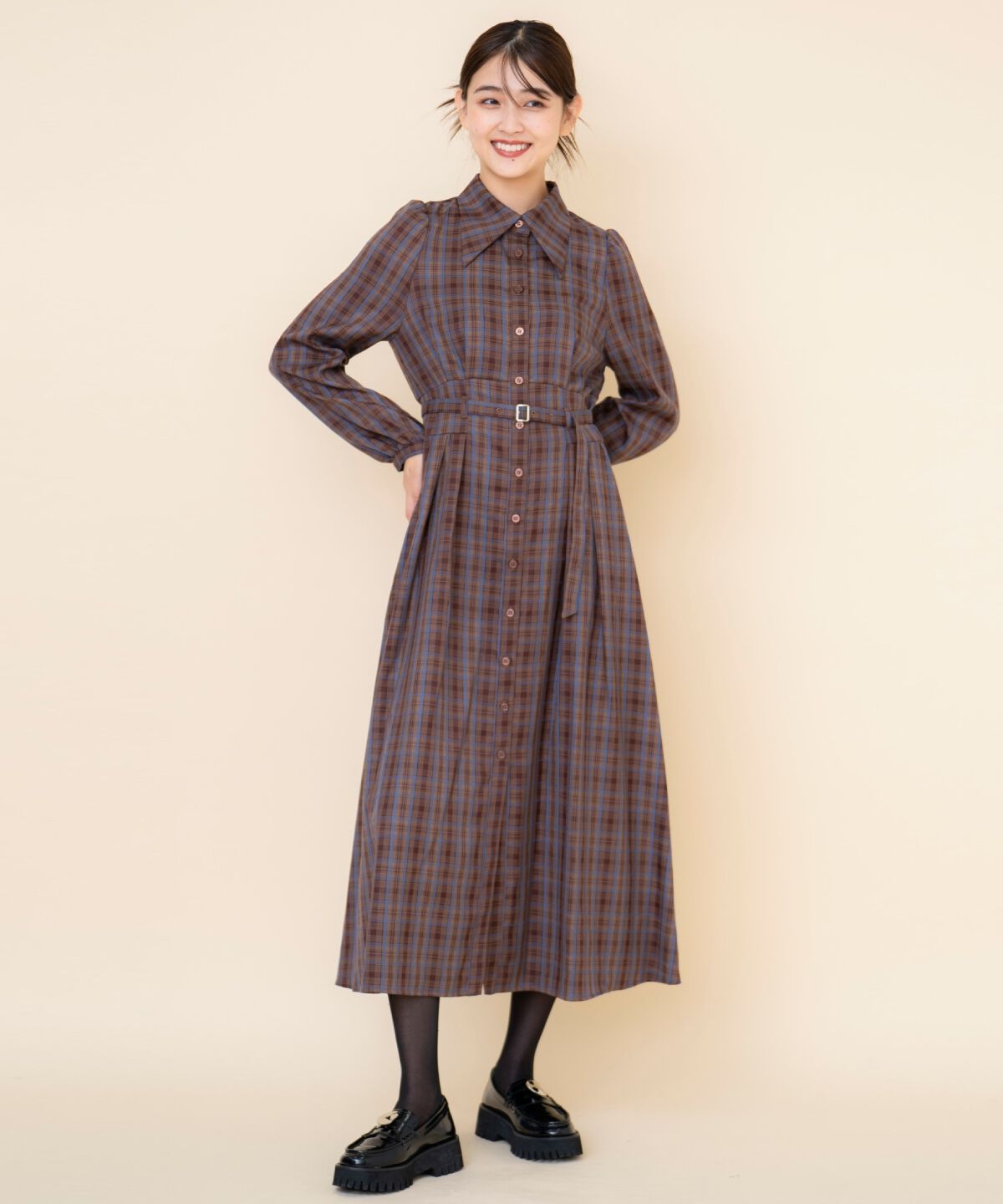 REDYAZEL「チェックシャツワンピース」|ワンピース|ブラウン