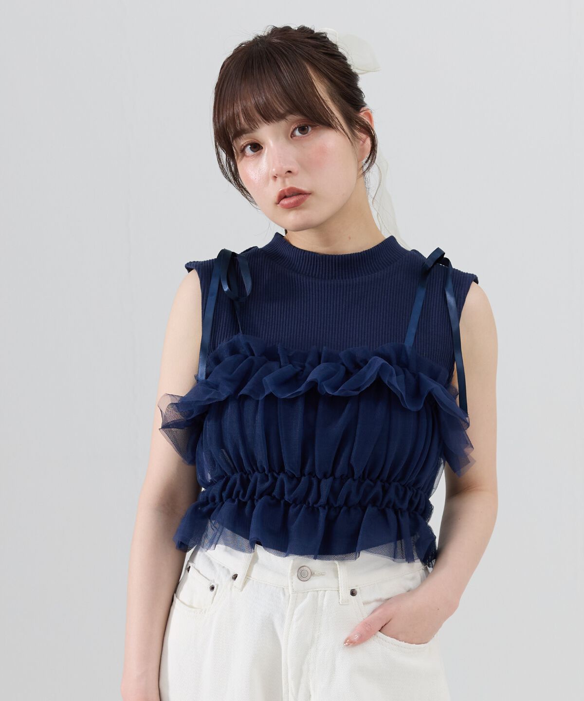 REDYAZEL「チュールビスチェｘノースリカットソー」|Tシャツ・カットソー|ネイビー