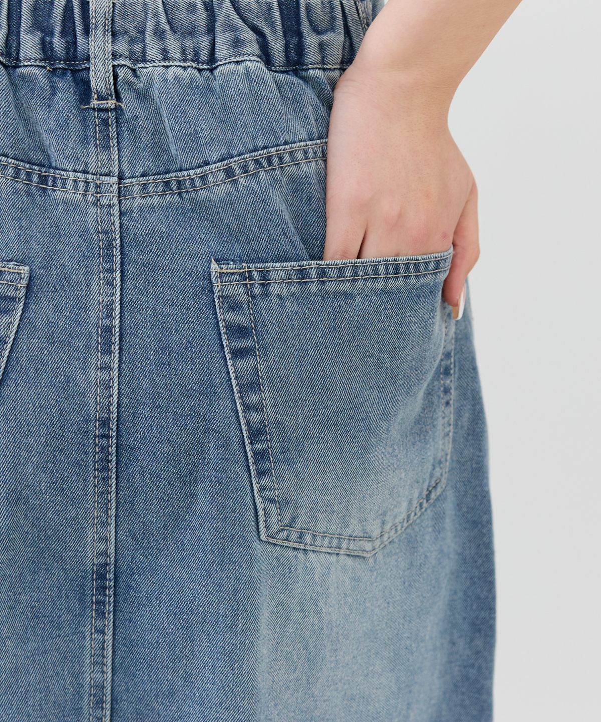 REDYAZEL「リメイク風フリンジヘムデニムロングスカート」|タイト|