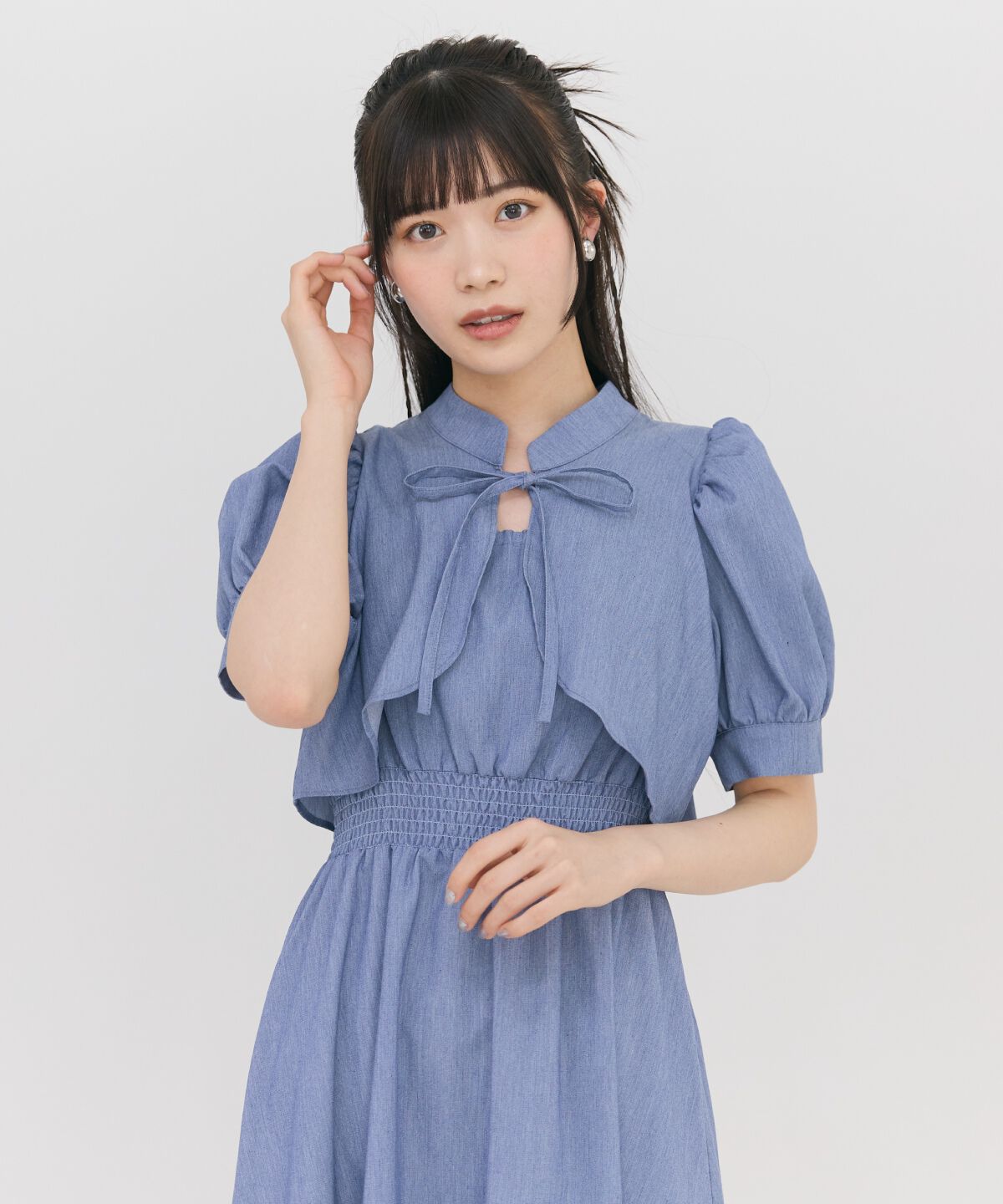REDYAZEL「ボレロレイヤード風ティアードワンピース」|ワンピース|ブルー