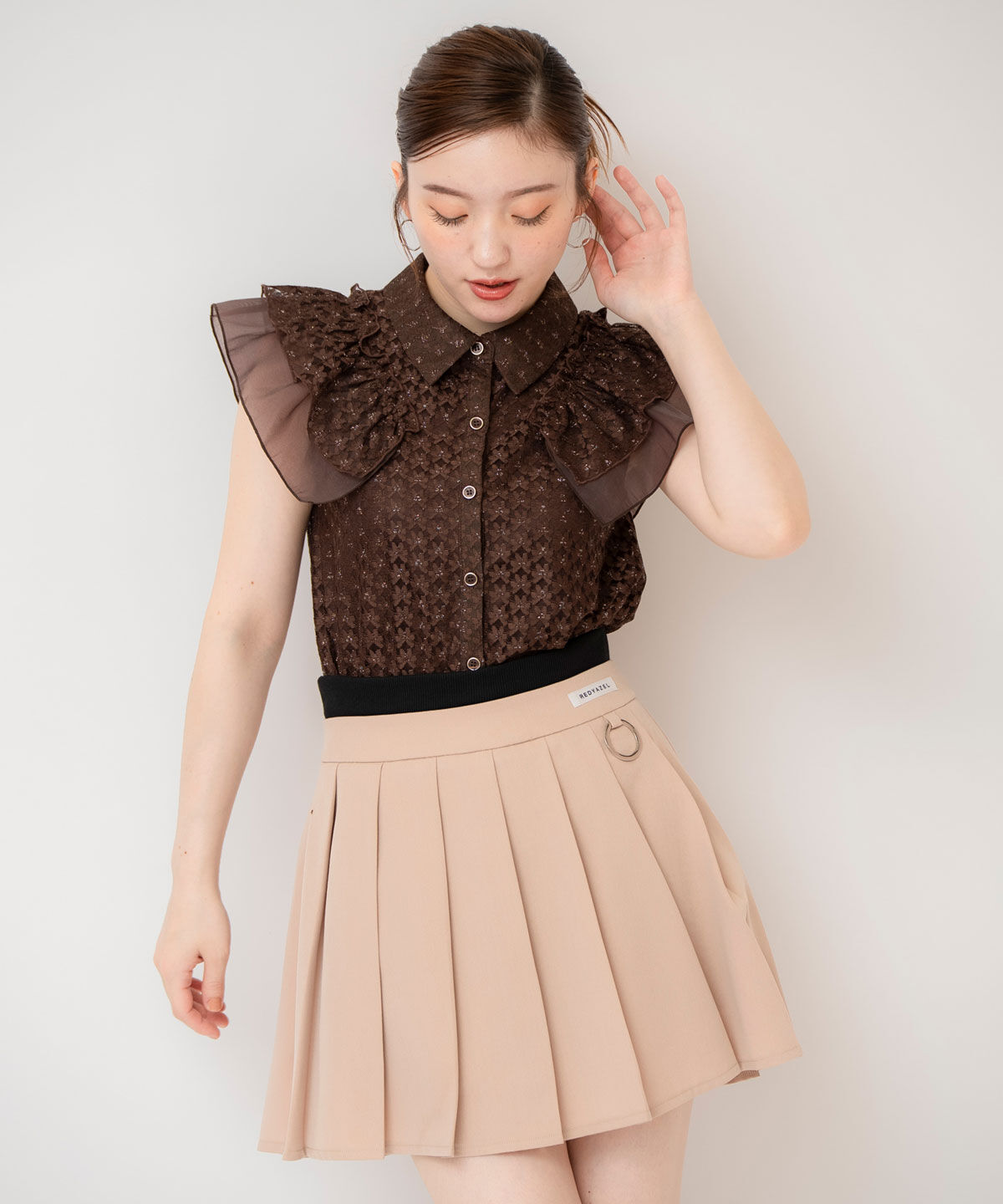 REDYAZEL「Wベルトワイドプリーツミニスカート」|フレア|
