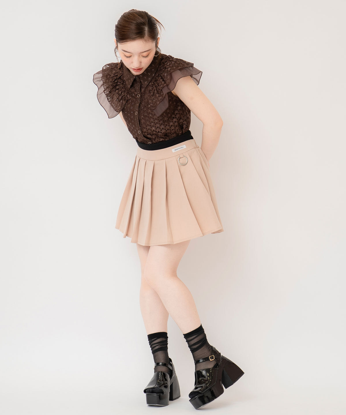 REDYAZEL「Wベルトワイドプリーツミニスカート」|フレア|