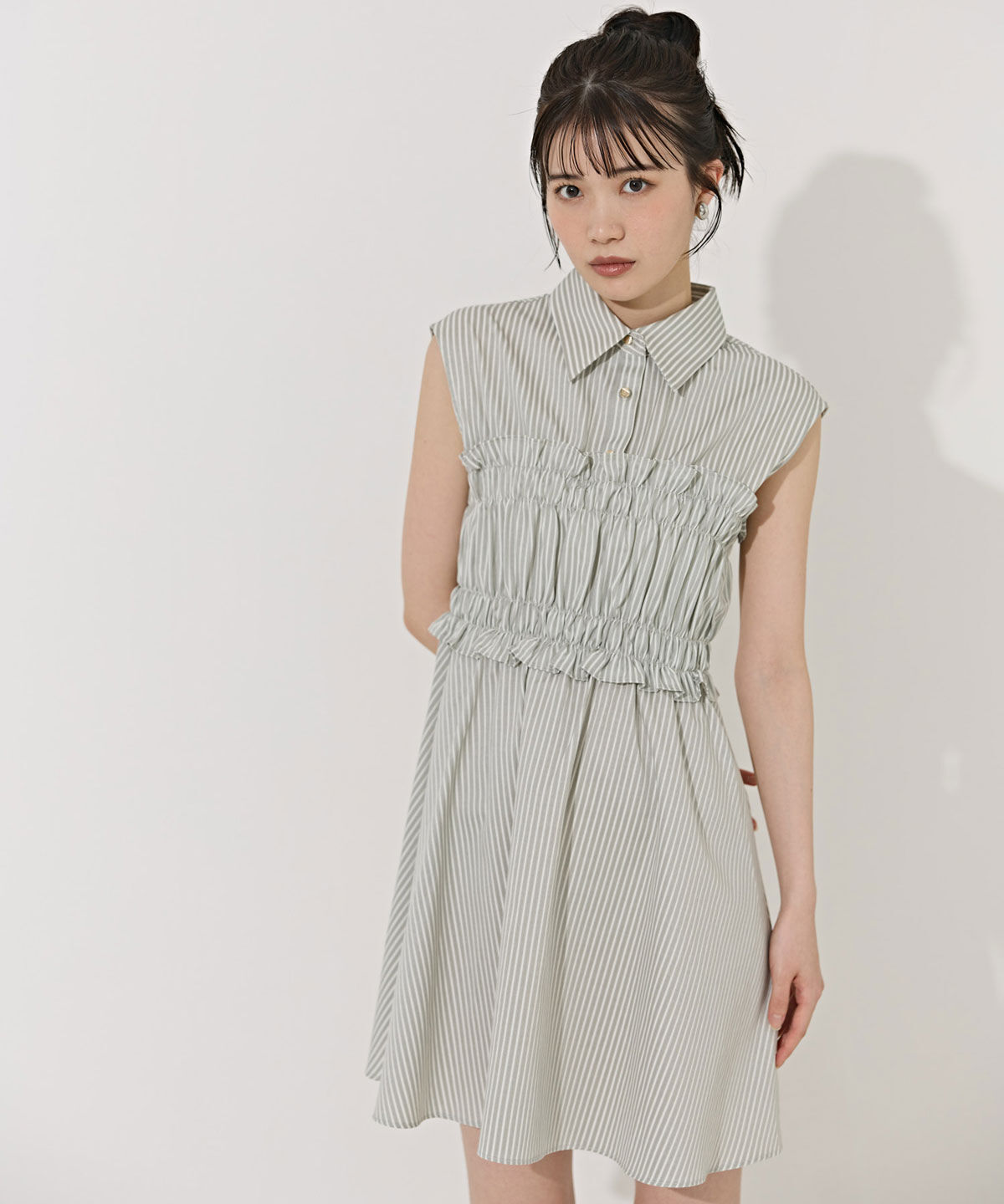 REDYAZEL「ヘムフリルレイヤードストライプシャツワンピース」|ワンピース|