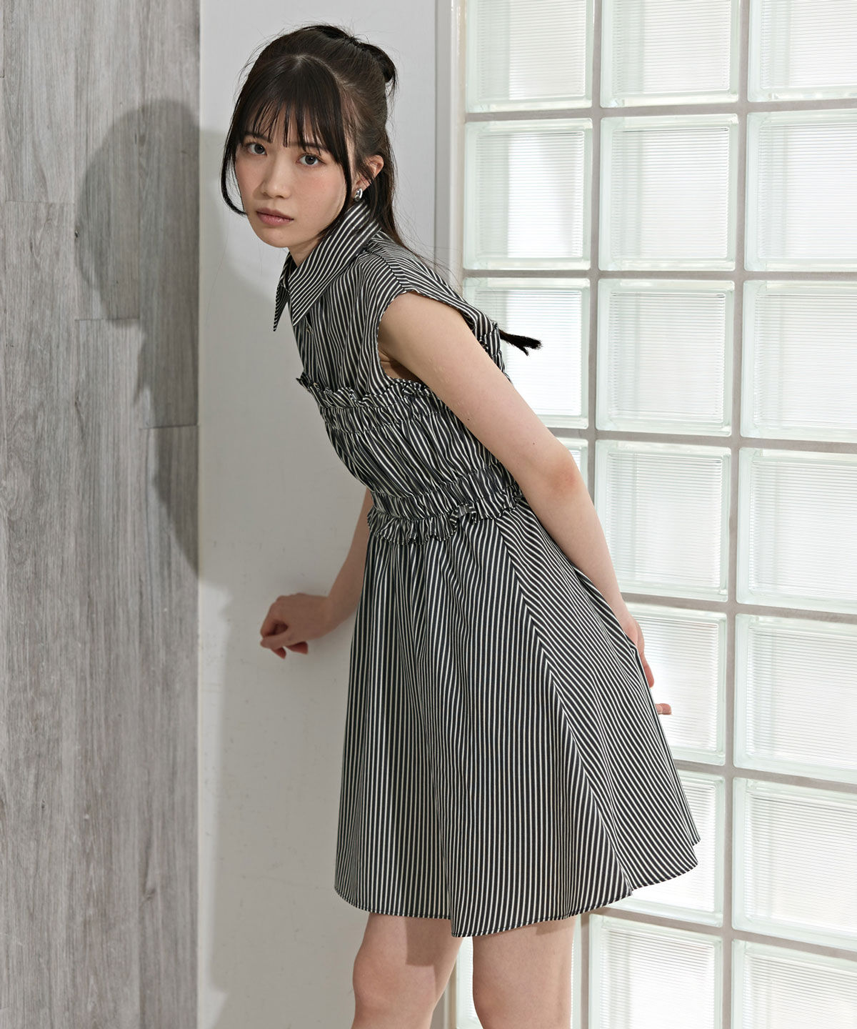REDYAZEL「ヘムフリルレイヤードストライプシャツワンピース」|ワンピース|