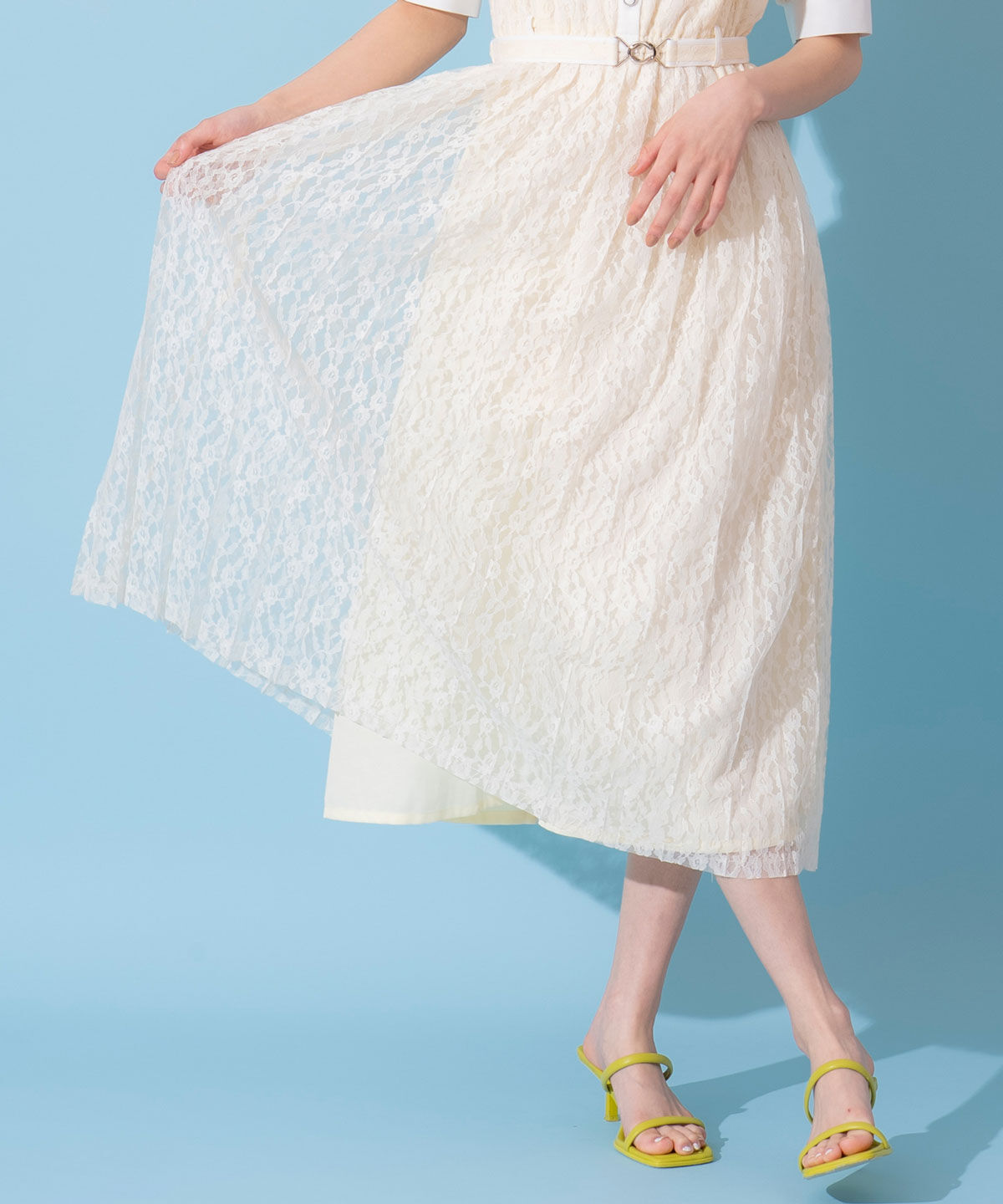 REDYAZEL「バイカラーレースプリーツワンピース」|ワンピース|