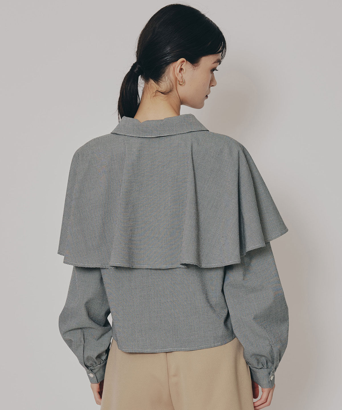 REDYAZEL「ケープライクグレンチェックリボンタイブラウス」|シャツ・ブラウス|