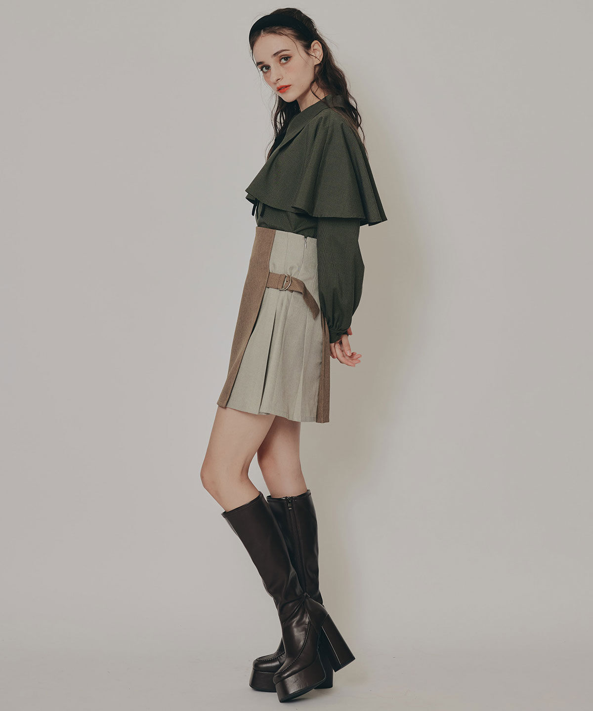 REDYAZEL「ケープライクグレンチェックリボンタイブラウス」|シャツ・ブラウス|