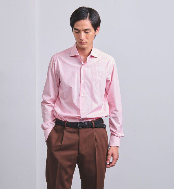 UNITED ARROWS「ALUMO/ピンク キャンディストライプ  ワイドカラーシャツ」|シャツ・ブラウス|