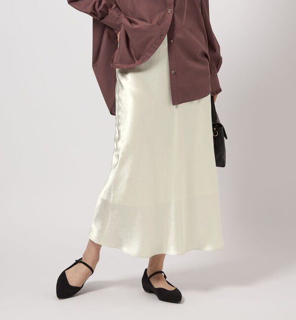 UNITED ARROWS green label relaxing「サテン ナロー スカート」|フレア|OFF WHITE