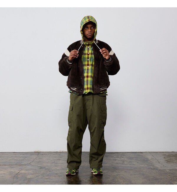 BEAMS「ワイドフィット リフレクター チェック フードシャツ」|シャツ・ブラウス|