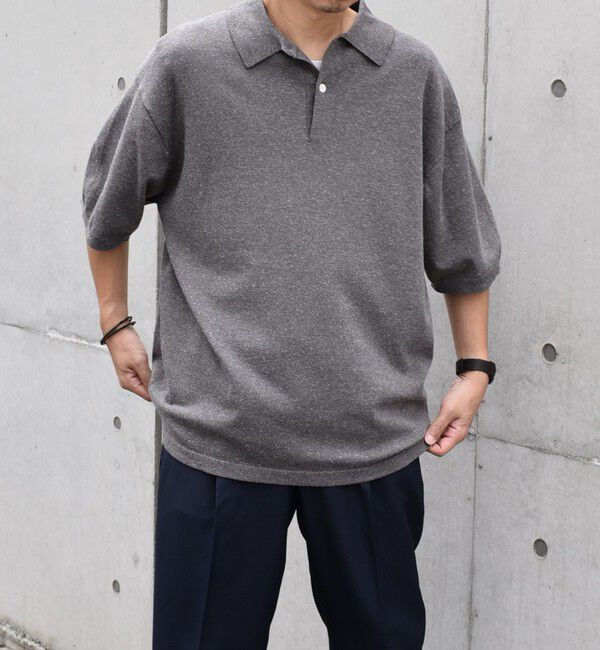 SHIPS any「SHIPS any:〈接触冷感〉ハイゲージ リネンミックス サマー ニット ポロシャツ 25SS◇」|ポロシャツ|チャコールグレー