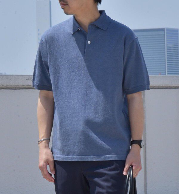 SHIPS any「SHIPS any:〈接触冷感〉ハイゲージ リネンミックス サマー ニット ポロシャツ 25SS◇」|ポロシャツ|ブルー