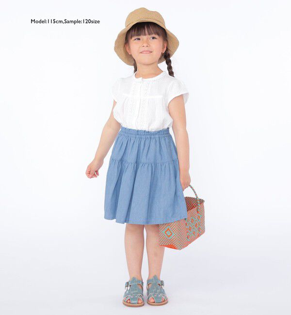 SHIPS KIDS「SHIPS KIDS:100～130cm / ティアード デニム スカート」|フレア|