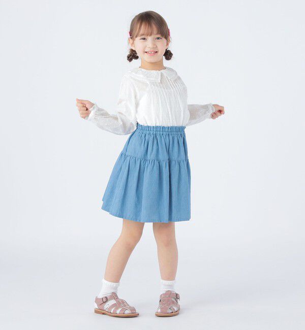 SHIPS KIDS「SHIPS KIDS:100～130cm / ティアード デニム スカート」|フレア|